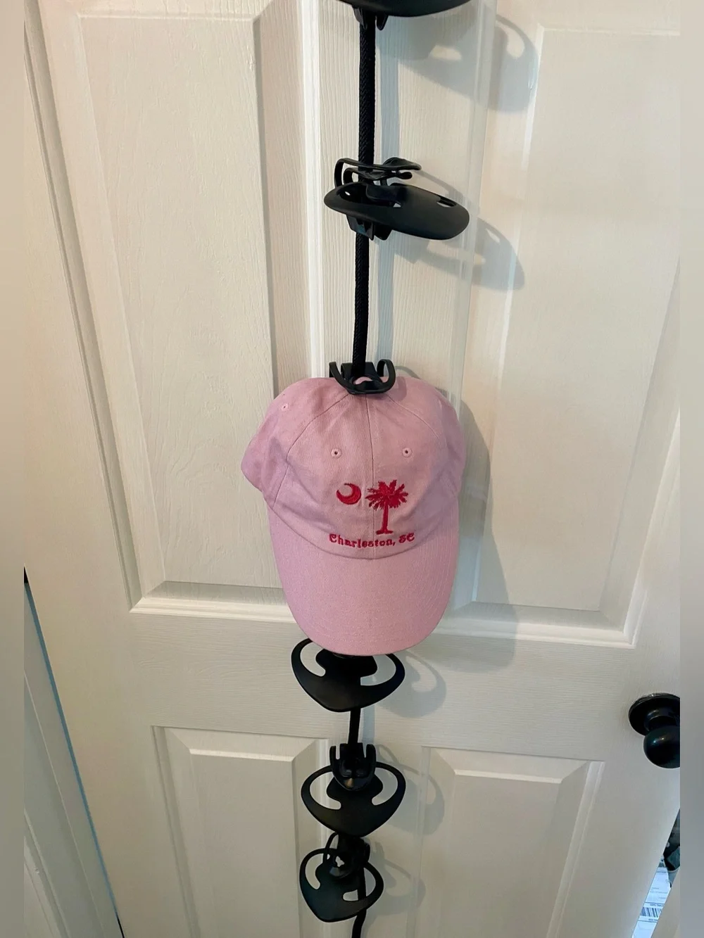 Over-the-Door Cap Rack System – 9 Adjustable Hat Clips – Black